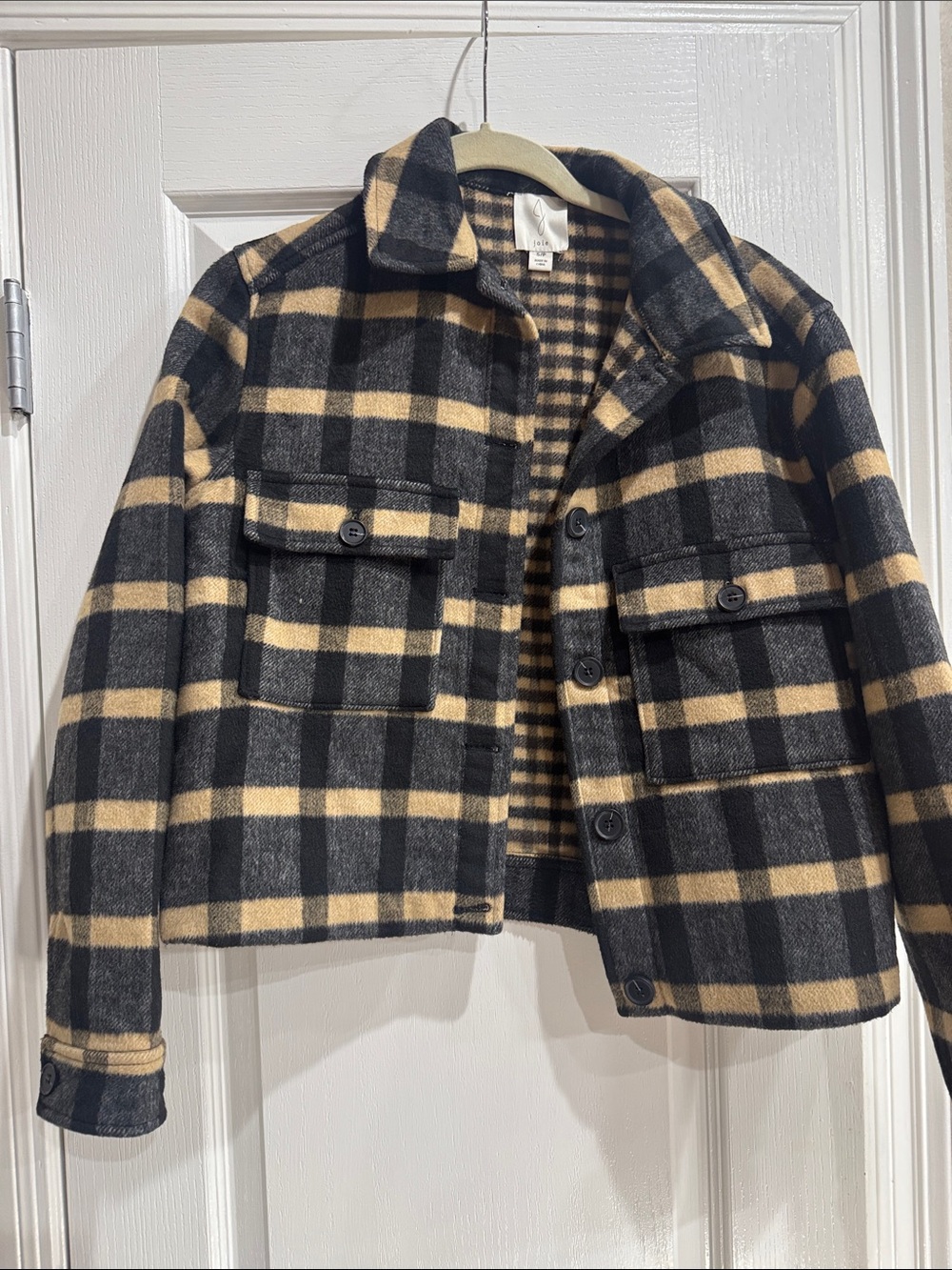 Joie Black and Tan Plaid Pea Coat for Kids